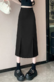 Jet Black High Waist Fashionable Suit Skirt, Women's Spring and Summer Medium Long Slit Slim Pleated Skirt