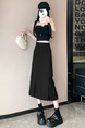 Jet Black High Waist Fashionable Suit Skirt, Women's Spring and Summer Medium Long Slit Slim Pleated Skirt