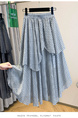 Light Blue Plus Size Women's Fashionable Retro Versatile Loose Slimming Hip-Covering Irregular Plaid Skirt