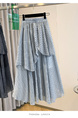 Light Blue Plus Size Women's Fashionable Retro Versatile Loose Slimming Hip-Covering Irregular Plaid Skirt