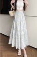 Lavender and Green Floral A-Line Mid-Length Skirt for Women - 2025 Summer Collection