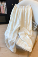 2025 Summer New Style Cream Hook Flower Hollow Straight Casual Pants for Women - Lazy Style Lace Splicing Korean Version of All-Match Wide-Leg Pants