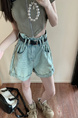 Real Shot Cost-Effective New High Waist Light Wash Denim Shorts - Women's A-line Curling Design in Light Blue