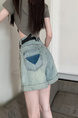 Real Shot Cost-Effective New High Waist Light Wash Denim Shorts - Women's A-line Curling Design in Light Blue