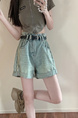Real Shot Cost-Effective New High Waist Light Wash Denim Shorts - Women's A-line Curling Design in Light Blue