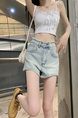 Real Shot Cost-Effective New High Waist Light Wash Denim Shorts - Women's Slimming Design with Frayed Edges for Hot Girl Style