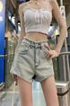 Real Shot Cost-Effective New High Waist Light Wash Denim Shorts - Women's Slimming Design with Frayed Edges for Hot Girl Style