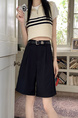 Real Shot New Korean Style Internet Hot Fifth Pants Neutral Suit Shorts Casual Straight-Leg Middle Pants Women with Belt - Black