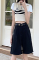 Real Shot New Korean Style Internet Hot Fifth Pants Neutral Suit Shorts Casual Straight-Leg Middle Pants Women with Belt - Black