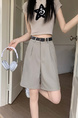 Real Shot New Korean Style Internet Hot Fifth Pants Neutral Suit Shorts Casual Straight-Leg Middle Pants Women with Belt - Beige