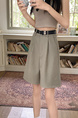 Real Shot New Korean Style Internet Hot Fifth Pants Neutral Suit Shorts Casual Straight-Leg Middle Pants Women with Belt - Beige