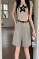 Real Shot New Korean Style Internet Hot Fifth Pants Neutral Suit Shorts Casual Straight-Leg Middle Pants Women with Belt - Beige