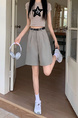 Real Shot New Korean Style Internet Hot Fifth Pants Neutral Suit Shorts Casual Straight-Leg Middle Pants Women with Belt - Beige