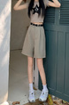 Real Shot New Korean Style Internet Hot Fifth Pants Neutral Suit Shorts Casual Straight-Leg Middle Pants Women with Belt - Beige