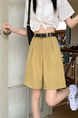 Real Shot New Korean Style Internet Hot Fifth Pants Neutral Suit Shorts Casual Straight-Leg Middle Pants Women with Belt - Khaki
