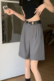 Real Shot New Korean Style Internet Hot Fifth Pants Neutral Suit Shorts Casual Straight-Leg Middle Pants Women with Belt - Gray