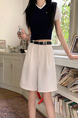 Real Shot New Korean Style Internet Hot Fifth Pants Neutral Suit Shorts Casual Straight-Leg Middle Pants Women with Belt - Cream