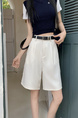 Real Shot New Korean Style Internet Hot Fifth Pants Neutral Suit Shorts Casual Straight-Leg Middle Pants Women with Belt - Cream