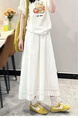 White Long Lace A-Line Skirt with Stitching - Plus Size Slimming Belly Cover for Pear-Shaped Figures - WHITE