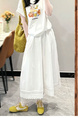 White Long Lace A-Line Skirt with Stitching - Plus Size Slimming Belly Cover for Pear-Shaped Figures - WHITE