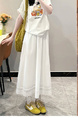 White Long Lace A-Line Skirt with Stitching - Plus Size Slimming Belly Cover for Pear-Shaped Figures - WHITE