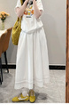 White Long Lace A-Line Skirt with Stitching - Plus Size Slimming Belly Cover for Pear-Shaped Figures - WHITE