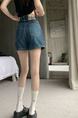 Retro Black Polka Dot Floral Denim Skirt - Women's Summer High Waist Slimming A-line Sheath Short Skirt - BLUE