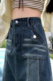 Real Shot Plus Size Women's American Worn Looking Washed-Out Dark Blue Denim Skirt Women's High Street Loose Wide Leg Design Mid Skirt