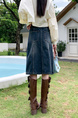 Real Shot Plus Size Women's American Worn Looking Washed-Out Dark Blue Denim Skirt Women's High Street Loose Wide Leg Design Mid Skirt