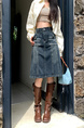 Real Shot Plus Size Women's American Worn Looking Washed-Out Dark Blue Denim Skirt Women's High Street Loose Wide Leg Design Mid Skirt