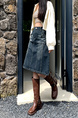 Real Shot Plus Size Women's American Worn Looking Washed-Out Dark Blue Denim Skirt Women's High Street Loose Wide Leg Design Mid Skirt