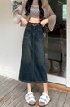 2025 Spring and Summer New Retro High Waist Dark Blue Denim Skirt for Women Split Slimming Skirt Mid-Length A-Line Skirt
