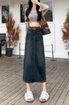 2025 Spring and Summer New Retro High Waist Dark Blue Denim Skirt for Women Split Slimming Skirt Mid-Length A-Line Skirt