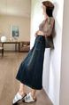 2025 Spring and Summer New Retro High Waist Dark Blue Denim Skirt for Women Split Slimming Skirt Mid-Length A-Line Skirt