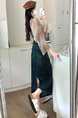 2025 Spring and Summer New Retro High Waist Dark Blue Denim Skirt for Women Split Slimming Skirt Mid-Length A-Line Skirt