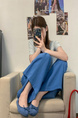 Real Shot Cost-Effective Cotton and Linen Temperament Dopamine Wide-Leg Pants for Women Summer Slimming Loose Big Hem Pleated Pantskirt in Vibrant Blue