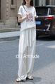 Refreshing and Not Stuffy! Thin Draped Casual Pants Elastic High-Waisted Trousers Women's Summer Wide Leg Trousers in IVORY