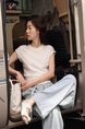 Refreshing and Not Stuffy! Thin Draped Casual Pants Elastic High-Waisted Trousers Women's Summer Wide Leg Trousers in LIGHT BLUE