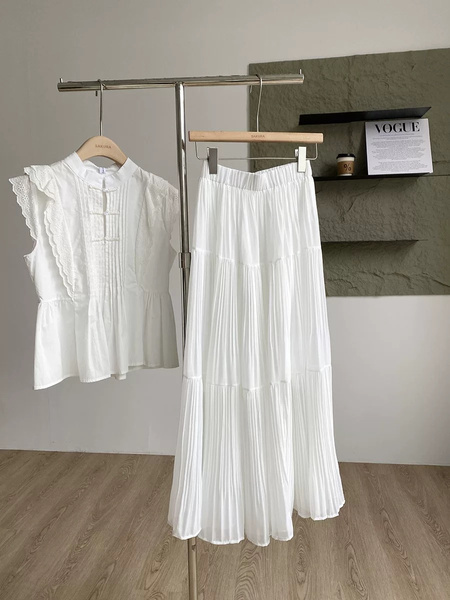 Summer New Fashion Drape Big Swing Pleated Skirt in White - High Waist Slim All-Match A-Line Design for Women