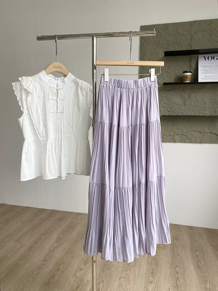Summer New Fashion Drape Big Swing Pleated Skirt in Lavender - High Waist Slim All-Match A-Line Design for Women