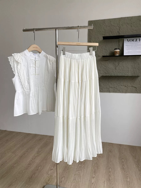Summer New Fashion Drape Big Swing Pleated Skirt in White - High Waist Slim All-Match A-Line Design for Women