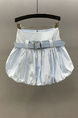 Korean Girl Style Pleated Flower Bud Short Skirt for Women - Summer New High Waist Anti-Exposure Loose Casual Puffy Skirt in Pastel Blue