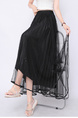 Real Shot Bow Mesh Pleated Skirt - Women's High Waist Slimming All-Matching Drape A-line Big Hem Dress in Black