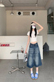 American High Street Hip Hop Fashion Brand Loose Cropped Jeans - Women's Retro Washed Dark Blue All-Matching Straight Wide Leg Pirate Shorts