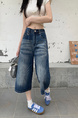 American High Street Hip Hop Fashion Brand Loose Cropped Jeans - Women's Retro Washed Dark Blue All-Matching Straight Wide Leg Pirate Shorts