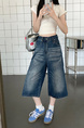 American High Street Hip Hop Fashion Brand Loose Cropped Jeans - Women's Retro Washed Dark Blue All-Matching Straight Wide Leg Pirate Shorts