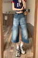American High Street Hip Hop Fashion Brand Loose Cropped Jeans - Women's Retro Washed Dark Blue All-Matching Straight Wide Leg Pirate Shorts