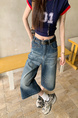 American High Street Hip Hop Fashion Brand Loose Cropped Jeans - Women's Retro Washed Dark Blue All-Matching Straight Wide Leg Pirate Shorts
