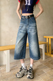 American High Street Hip Hop Fashion Brand Loose Cropped Jeans - Women's Retro Washed Dark Blue All-Matching Straight Wide Leg Pirate Shorts