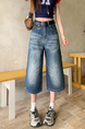 American High Street Hip Hop Fashion Brand Loose Cropped Jeans - Women's Retro Washed Dark Blue All-Matching Straight Wide Leg Pirate Shorts